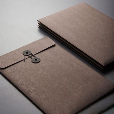 China Business Envelope Fancy Texture Fancy Kraft Paper Luxury Custom Made Wooden Envelope With Button And String Closure for sale