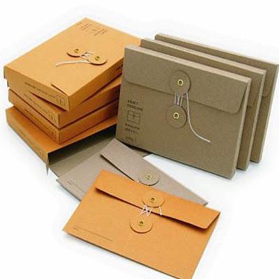 China Business Envelope Fancy Texture Fancy Kraft Paper Luxury Custom Made Wooden Envelope With Button And String Closure for sale