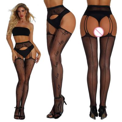 China 2021 Color Women's Open Crotch Mesh Pantyhose Breathable Mesh Pantyhose Suspender Stockings for sale