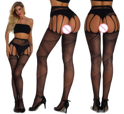 China Amazon Sales Snagging Resistance Mesh Pantyhose Warm Suspender Stockings Open Crotch Mesh Pantyhose for sale