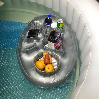 China Waterproof Round Shape Inflatable Drinks Holder Bar LED Cup Holder Floating Hot Tubs Cooler Bar for sale