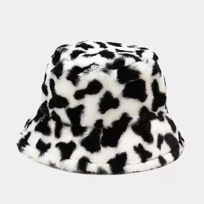 China Autumn Winter Cow Grain Fur Eco-friendly Fisherman Hat Female Fashion Thickening Thermal Plush Basin Bucket Hat for sale