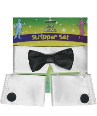 China STRIPPER party WAITER BUTLER HAS PLACED bow tie SUITED MALE SHIRTLESS collar and cuffs for sale