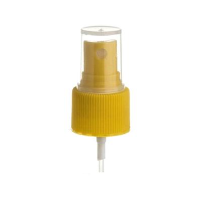 China Spill No No Spill Specification 24 Closure 410 Yellow Ribbed Mist Sprayer For Cosmetic Products for sale