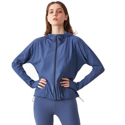 China New Breathable Women Gym Sports Wear Fitness Running Yoga Girl Jacket Coat Tight Zipper UP Running Jacket With Hooded for sale