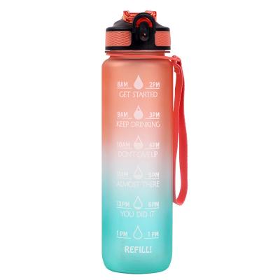 China 1000ML Water Bottle Stocked Bouncing Cover With Straw Fitness Sports Water Bottle Graduated Cup for sale