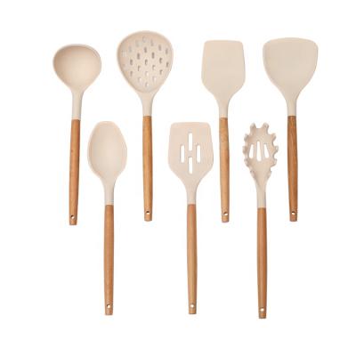 China Sustainable Food Grade 7Pcs Silicone Cooking Cookware Sets Silicone Spatula Set With Wooden Handle for sale