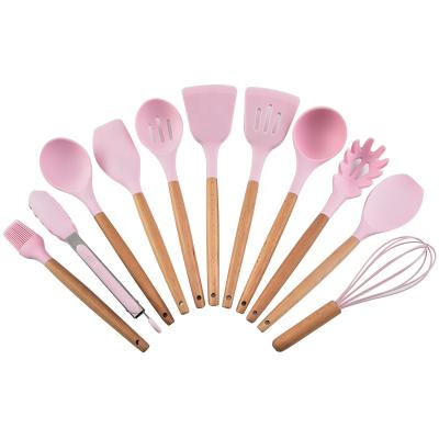 China Modern Hot Selling Kitchen Cares 12 Sets Cookware Set, Wholesale Heat Resistant Wooden Handle Silicone Cookware Set for sale