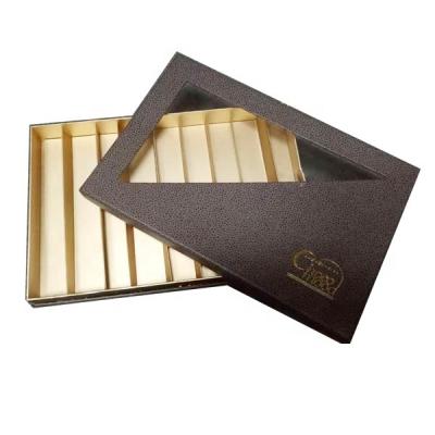 China Recyclable Custom Chocolate Bar Packaging Box With PVC Window, Luxury Leatherette Gift Box, Gift Box With Window for sale