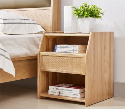 China Solid Wood Nightstands (Other) Adjustable Bedroom Furniture Wooden Bedside Table With Rattan Woven Drawer for sale