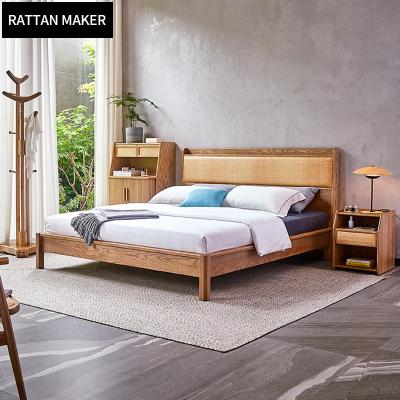 China (Other)Bedroom Furniture Simple Design Adjustable Modern Wooden Bed With Rattan Back Plate for sale