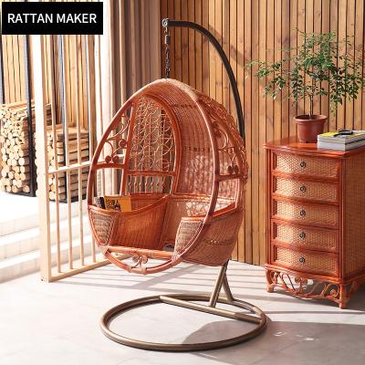 China Adjustable Leisure Indoor Natural Rattan Wicker Swing Egg Hanging Chair With Stand for sale