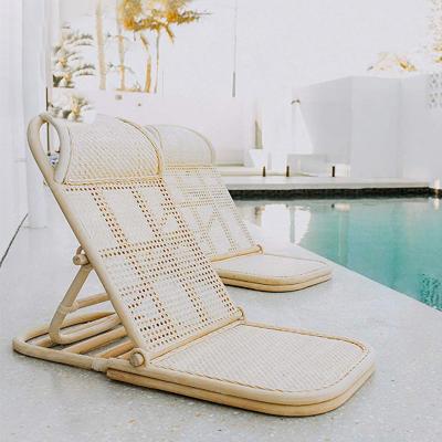 China Modern Portable Folding Leisure Rattan Recliner Wicker Lounge Chair Natural Outdoor Beach Camping Chair for sale