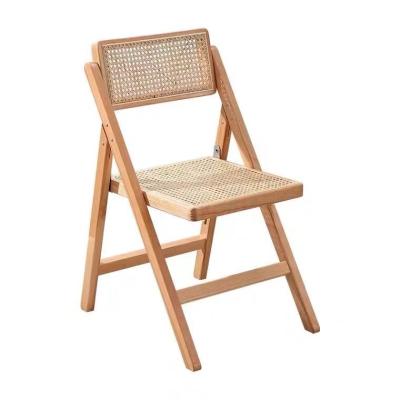 China Practicality Factory Direct Sale Natural Vintage Rattan Cane Wicker Chair Wooden Folding Dining Chair for sale