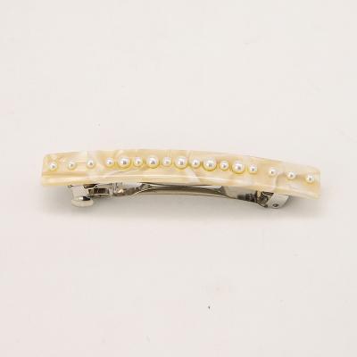 China Fashion factory handmade white pearl hair clip acetate hair barrette clips for women new style high grade barrette clip for sale