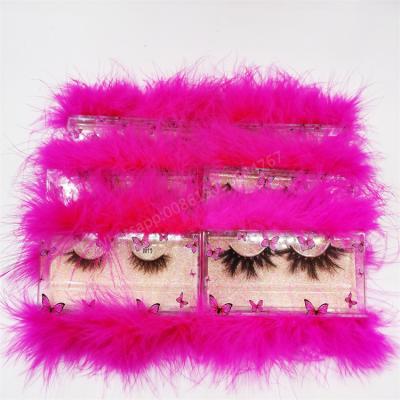 China New Arrival Thick Butterfly 3D 5D 6D 25MM Strip Lashbox Butterfly Packaging Mink Eyelash Packaging Box Full Pink With Pink Feathers for sale