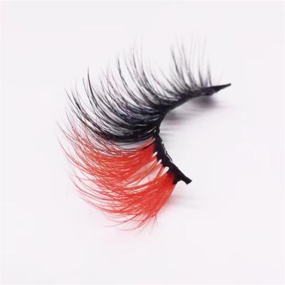 China 3D Thick Colored Fake Eyelash 2 Stripe Mink Rainbow Eyelash Custom Lashbox Toned Color Toned Mink Rainbow White Blue Red-Pink Blue Lashes For Girls for sale