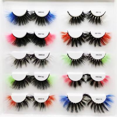 China Multi Colored Faux Mink 2 Color Lashes Toned Lashes 20MM Private Label Color Pink Green Red Thick Lash Strips Black Cotton White for sale