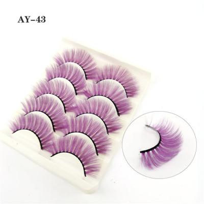 China Thick Fake 3D Colored White Eye Lash Extension Natural Dramatic Purple Yellow Green Red Eyelashes Cosplay Colorful Eyelash for sale