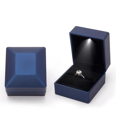 China Custom Luxury Black Plastic Jewelry Box LED Light Ring Box Set Velvet Necklace Jade Bracelet Earring Jewelry Packaging Box Wholesale for sale