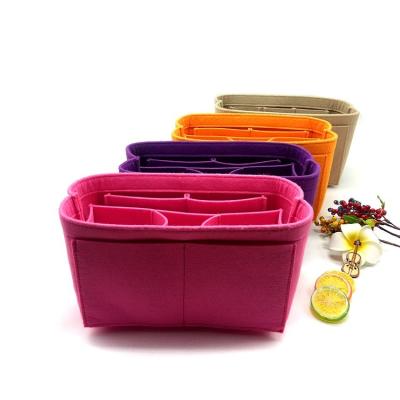 China Fashion Polyester Felt Fabric Cosmetic Handbag Makeup Organizer Bag Insert for sale