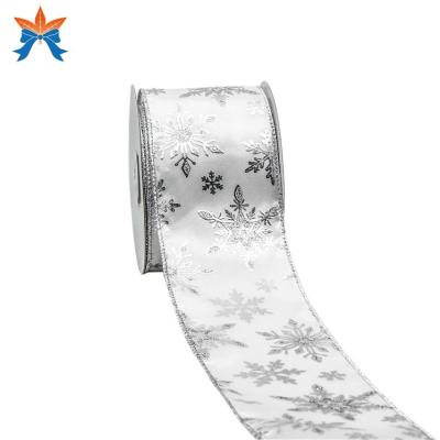 China White Cable Satin With Snowflake Cabled Polyester Ribbon Roll for sale