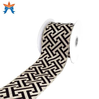 China Cable Home&Office Tan Faux Jute With Ribbon Black Geometric Cable Decor for sale