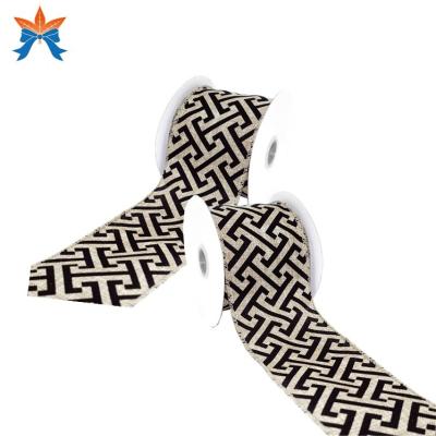 China Tan Faux Cable Jute with Black Geometric Cable Ribbon for sale