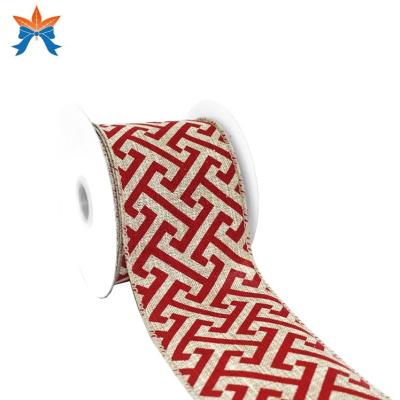 China Cable Home&Office Tan Faux Jute With Ribbon Red Geometric Cable Gift for sale