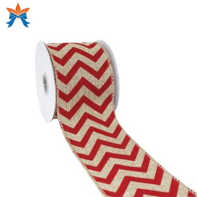 China Cable Home&Office Tan Faux Jute with Red Chevron Cabled Ribbon Roll for sale