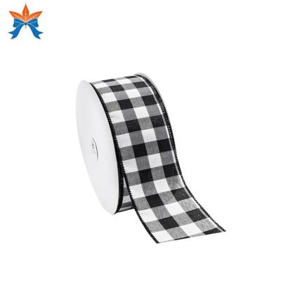 China Cable Autumn White With Black Plaid Wired Famous Brand Ribbon for sale