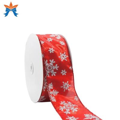 China Red Christmas Cable Metallic With Glitter Snowflake Wired Accessories Ribbon for sale