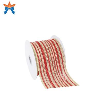 China Natural Hessian Cable Burlap with RedWired Ribbon Netting for sale