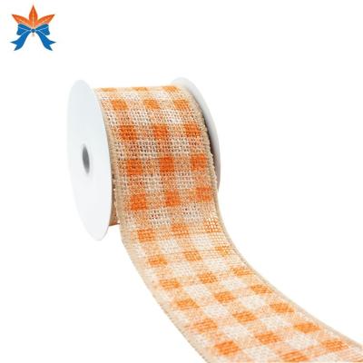 China Natural Halloween Cable Burlap with Orange Plaid Cable Satin Ribbon for sale