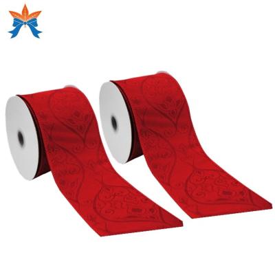 China Red Jacquard Cable Damask Cabled Ribbon Satin for sale