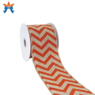 China Autumn Tan Faux Cable Jute with Orange Chevron Cabled Stain Ribbon for sale