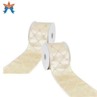 China Cable Baby Shower And Wedding Jacquard Ivory Rhombus Cabled Canvas Printed Ribbon for sale