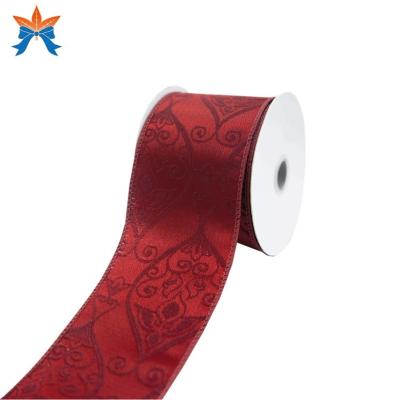 China Baby shower and wedding wine jacquard cable damask wired glitter ribbons for sale