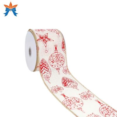 China Cotton Cable Cloth With Red Christmas Ball Cabled Ribbon For Gift Wrap for sale