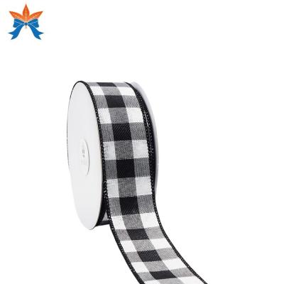 China White Cable Halloween with Black Plaid 100% Polyester Cable Ribbon for sale