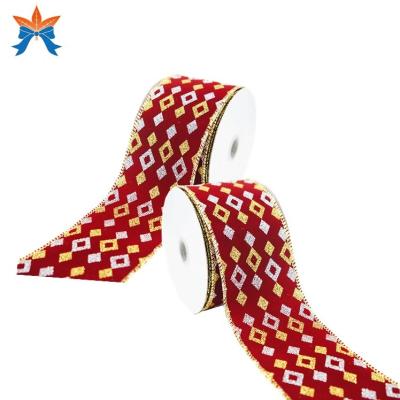 China Wine Cable Velvet with Gold Glitter Rhombus Cabled Ribbon for sale