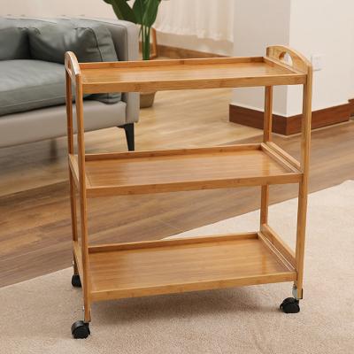 China Storage 3 Tier/4 Tier Storage Trolley Cart Kitchen Vegetable Storage Cart Mobile Bamboo Dining Cart For Home for sale