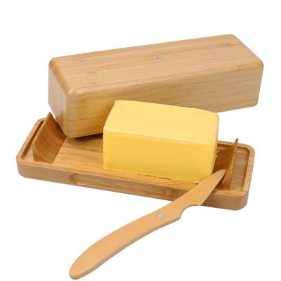 China Whole Stocked Bamboo Kitchen Food Storage Butter Box With Lids And Bamboo Knife for sale