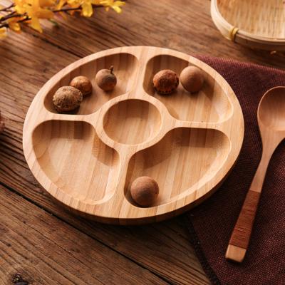 China Natural bamboo wood split tray dried fruit candy box living room home snack stocked wooden fruit tray for sale