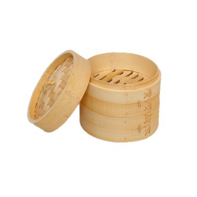 China Sustainable Natural Small Dumpling 10 Inch Mini Two-Layer Handmade Bamboo Food Steamer Basket Set With Lid For Kitchen Hotel Restaurant for sale