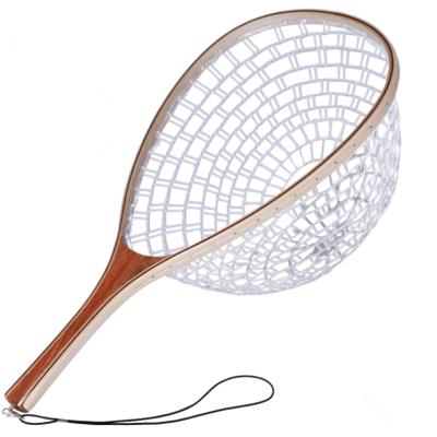 China Outdoor Activities Fly Net Trout Fish Landing Net Wood Frame With Rubber Netting for sale