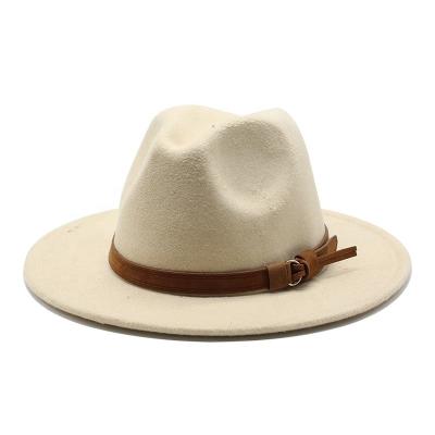 China 2022 Wool Felt Hats Fedora Hat Vintage With Belt Wide Brim Fabric Autumn Winter Wholesale New Fashion Character For Women And Men for sale