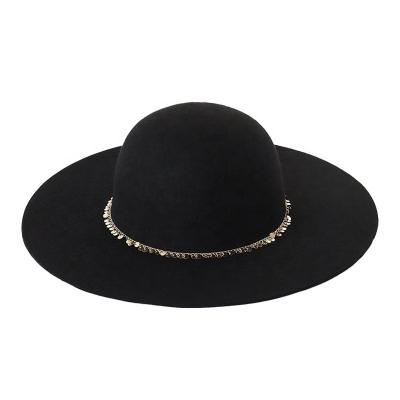 China Character European and American decorative felt hats 2022 autumn and winter new band caster wide end metal brim hat wool for women for sale