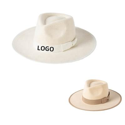 China Character 2022 European and American Decorative Hat Wool Felt Hat Ribbon Bow Brim Wool Wide Felt Hats For Women Fadora Hat for sale