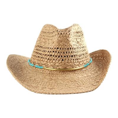 China Barred 2022 Wholesale High Quality Cowboy Paper Sombrero Custom Logo Straw Hats For Women Fit Unisex for sale